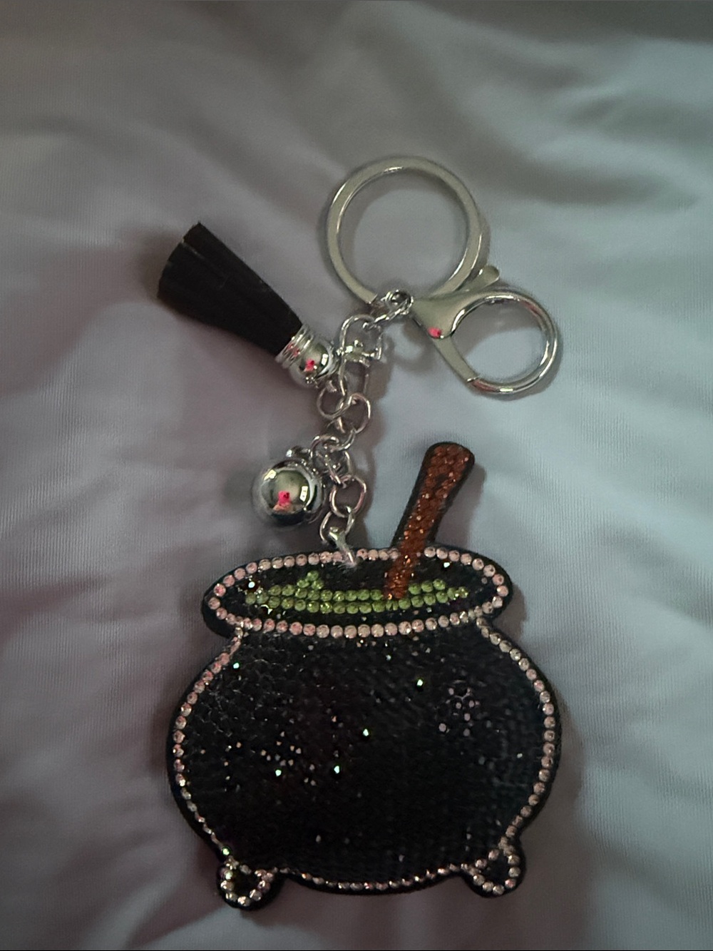 Black Cauldron Rhinestone Keychain Charm - Women Bags Accessory
